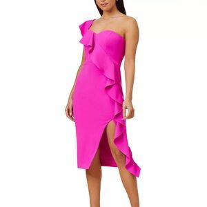 AIDAN MATTOX Ruffled Asymmetrical Dress, magenta pink, women’s size 12